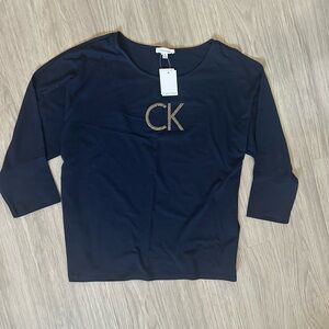 Calvin Klein Navy Blue Tee with Gold Logo